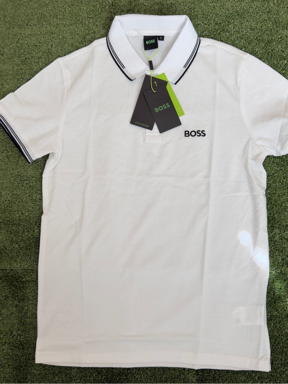 Boss White Polo with Black Trim and Logo